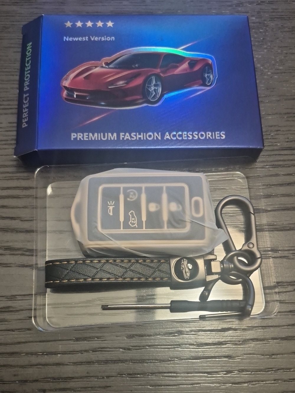 Jeep Black Braided Leather Key & Card Holder with Metal Clip